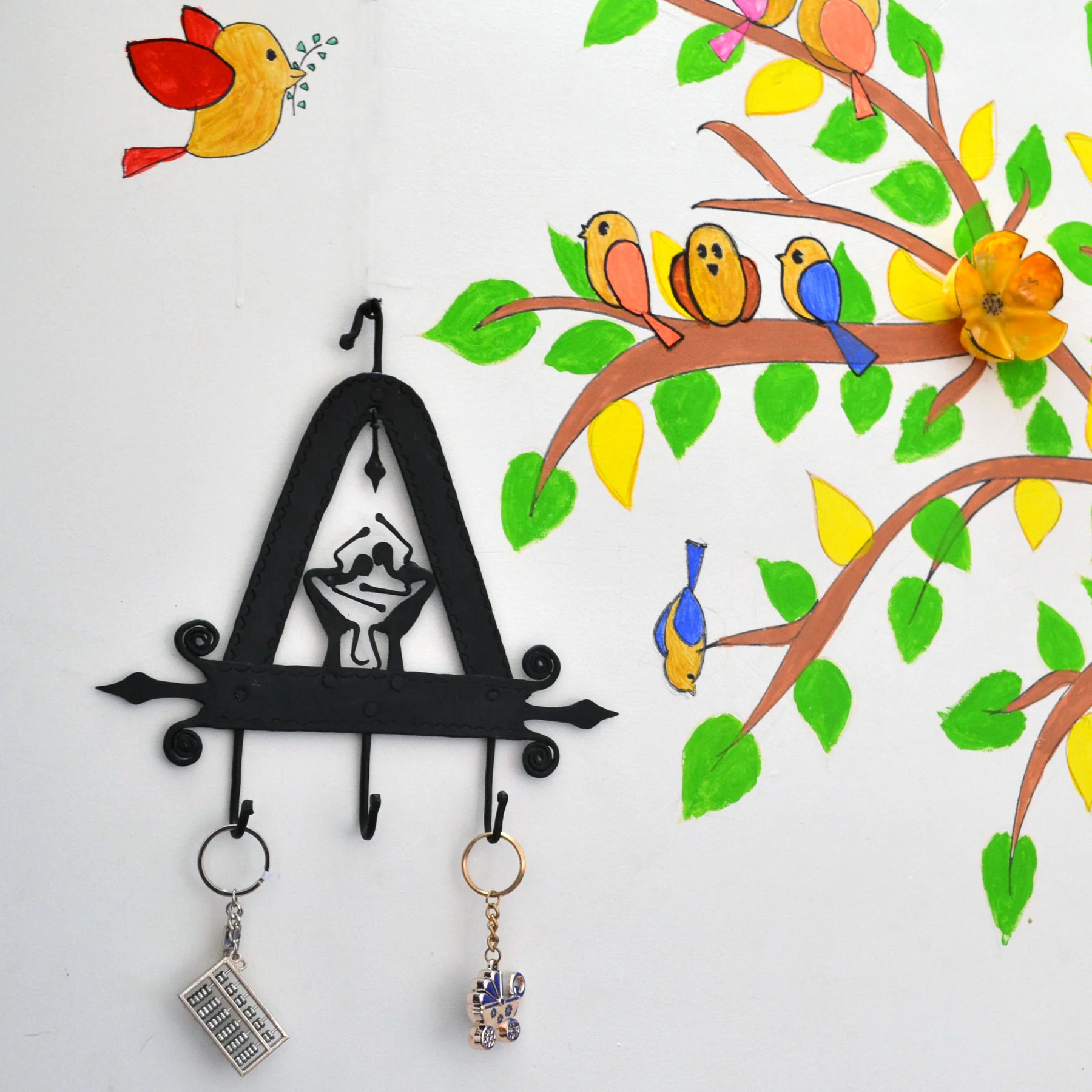 WIH018_0_1800x1800 Wrought Iron Triangle 3 Hook Keychain Holder - Image 1