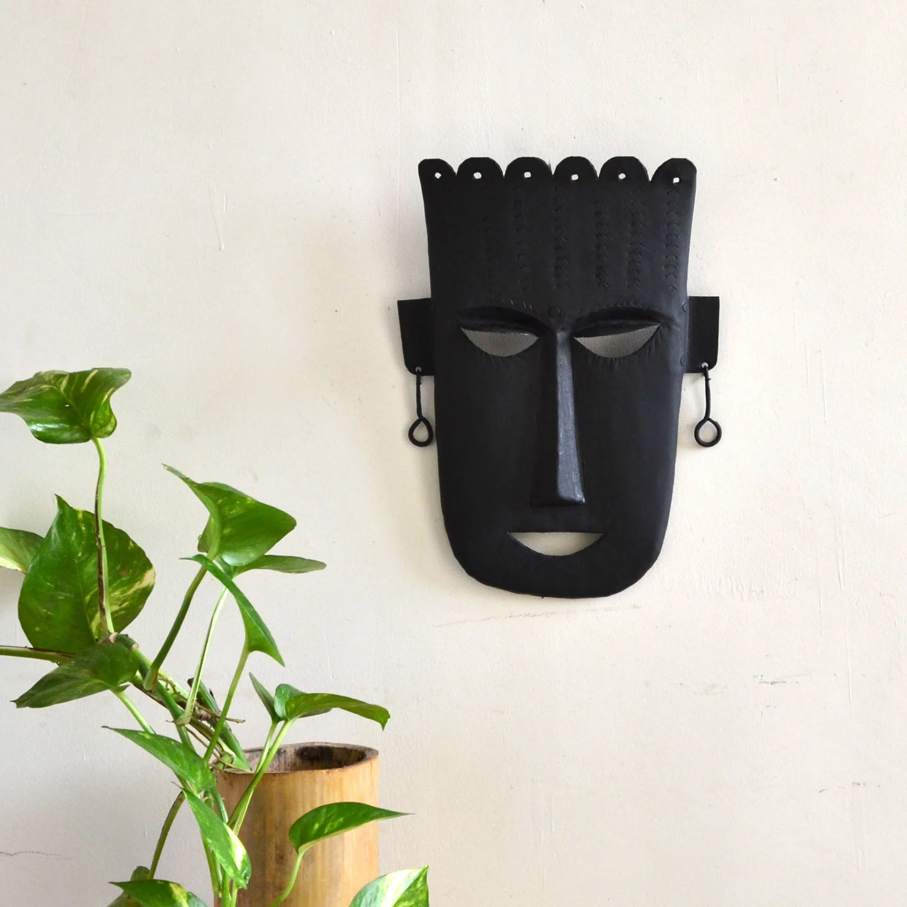 WIM004_0_1800x1800 Wrought Iron Black Metal Tribal Mask Wall Decor - Image 1
